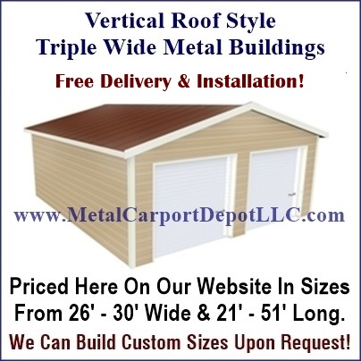 Vertical roof triple wide style fully enclosed metal buildings category at Metal Carport Depot